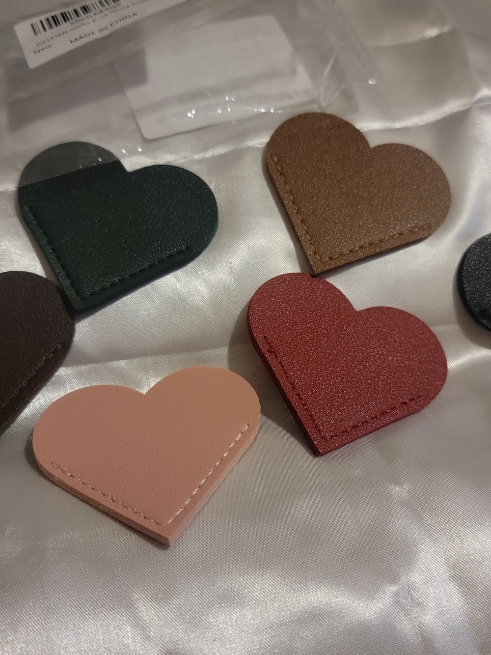 Heart-Shaped Leather Accessory Set — Pink, Red, Tan, Green